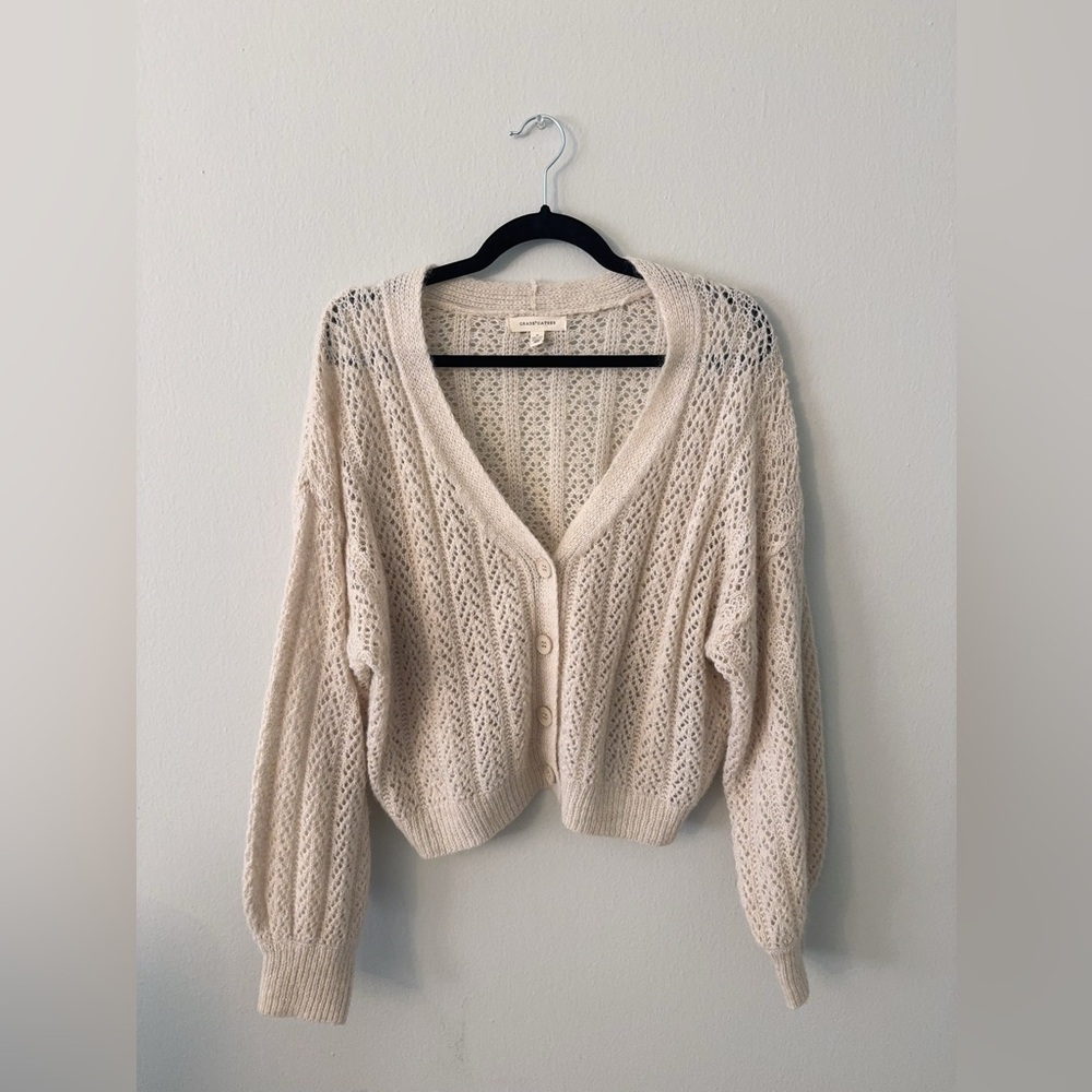 Grade & Gather Pointelle Cropped Cardigan in Ivory